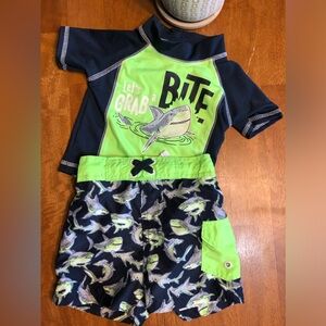 Boy’s 12 month swimsuit green and blue with shark design